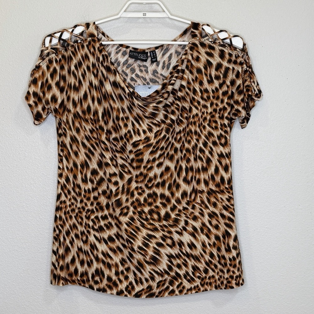 Attitudes by Renee Animal Print Top Womens Medium Short Sleeve Global Illusions